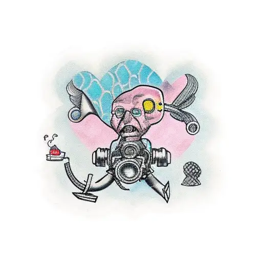 Eltrokardiogram Line With A Heart And A Scuba Diver