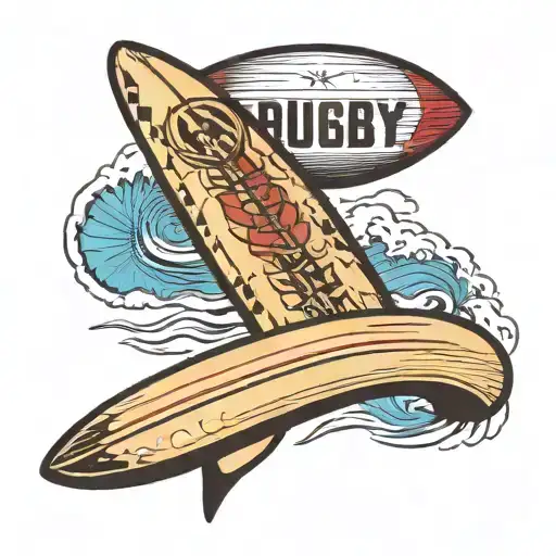 Can You Make The Surboard Red And Black And The Rugby Ball Say 2024