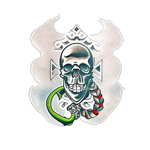 Skull On Chest With Green Eyes