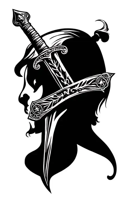 Sword Tattoo On The Back Of The Neck