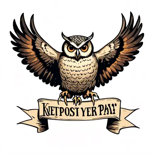 Owl Flying With A Banner In Claws