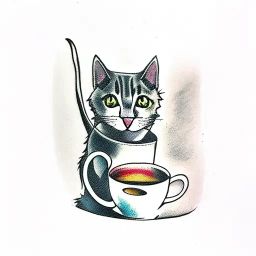 Cat And A Cup Falling Off A Table