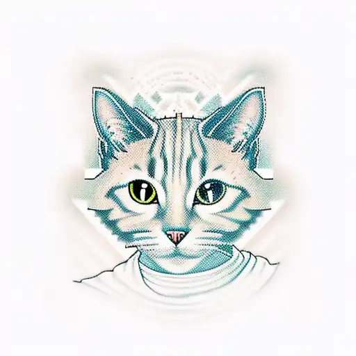 A Realistic Portrait Of A Cat With A Pixelated Background Of Classic Video Game Characters