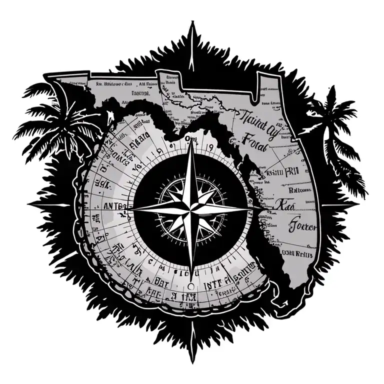 State Of Florida Nautical Chart With Compass Rose