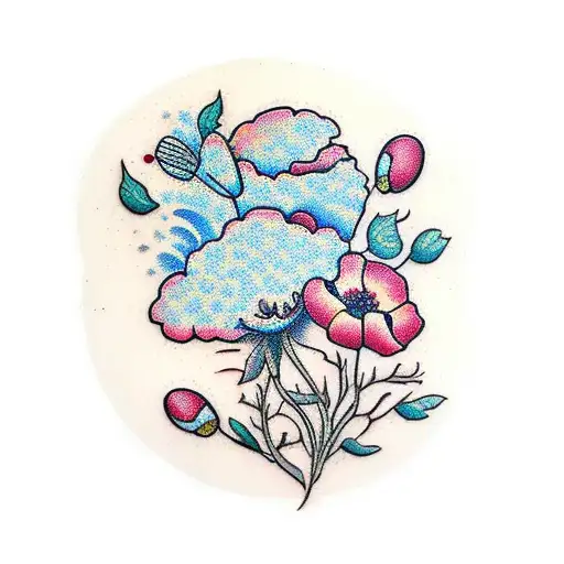 Poppys And Cherry Blossoms In Circle