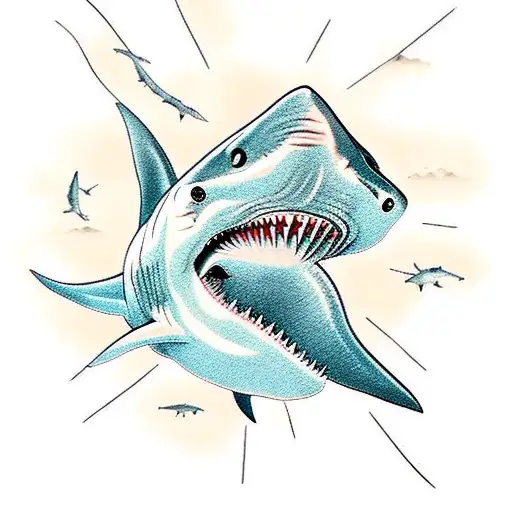 Great White Shark And A Hammerhead Shark