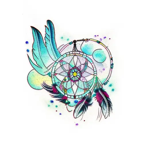 Dreamcatcher With Black Strings And Black Feathers With Purple And Teal Butterflies And Moths