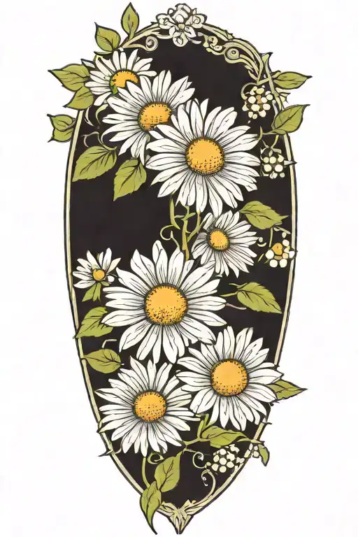 Daisy And Hawthorn Flower Half Sleeve Filled In Traditional Style