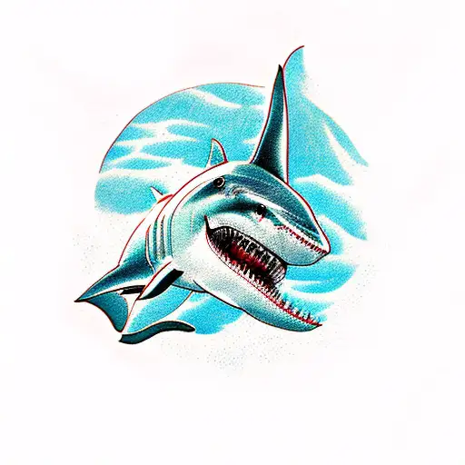 Great White Shark Swimming Over Hammerhead Shark