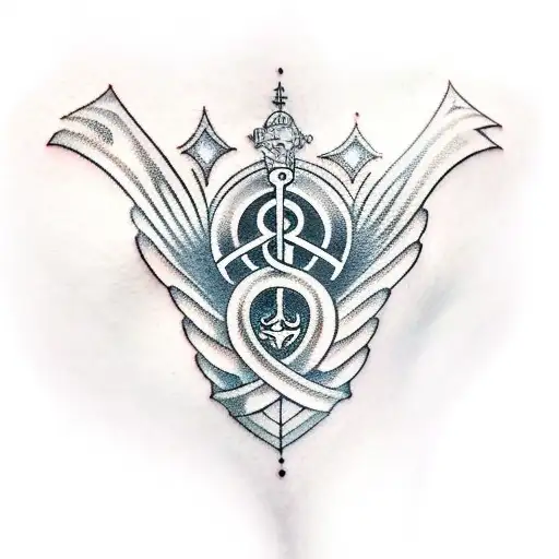 A Music-themed Tattoo Featuring A Gothic Cathedral With Gaming Symbols Incorporated