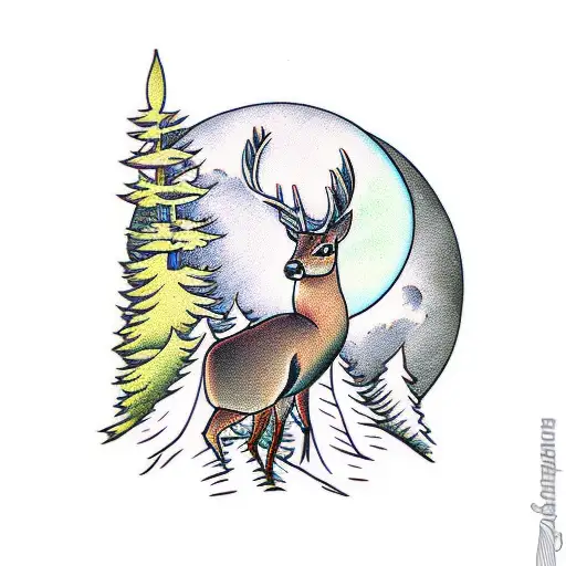 Deer In The Forest With The Moon
