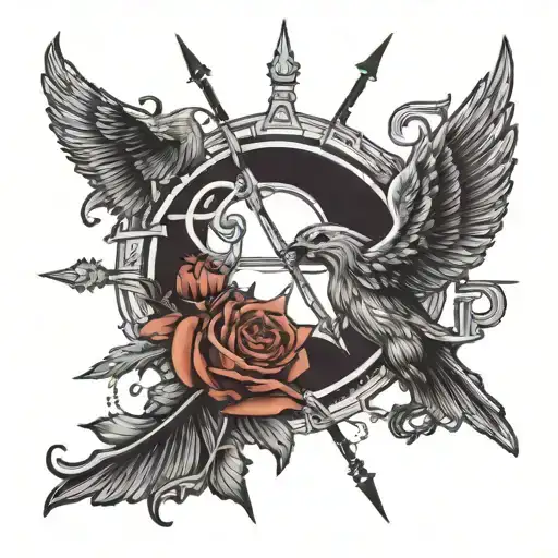 A Gothic-inspired Tattoo Of A Gemini And Sagittarius Intertwined In A Blackwork Style