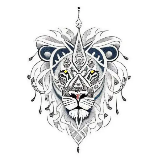 A Lion With Intricate Tribal Markings