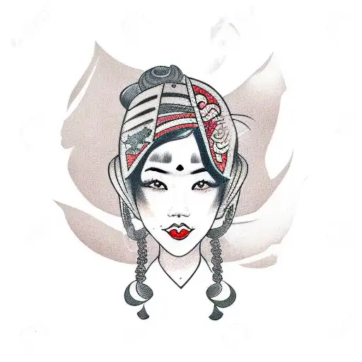 Female Asian Face With Black Hair