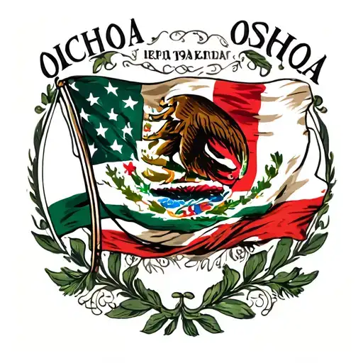 Mexican American Flag With Last Name Ochoa In The Middle