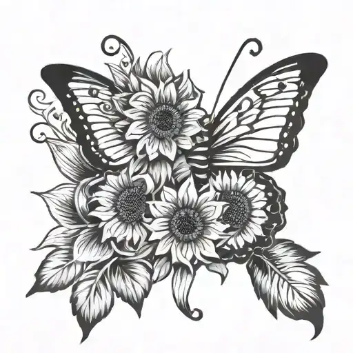 Sunflower Butterfly Breast Cancer Ribbon