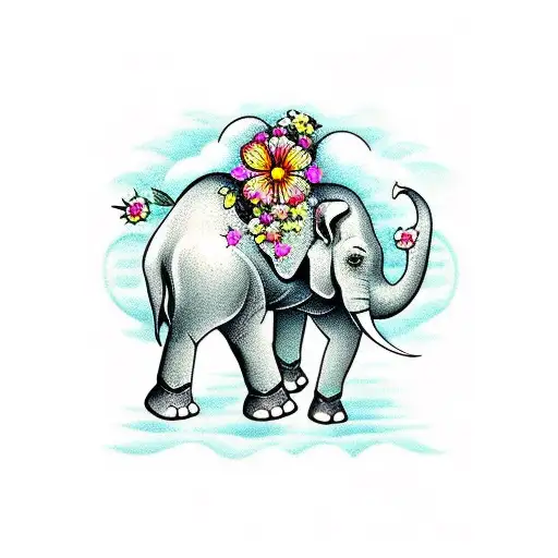 Mother Elephant With 3 Babies Flowers