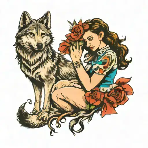 Wolf With Girl Holding