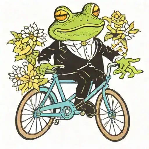 A Frog Riding A Bicycle Whlist Wearing A Full Tuxedo