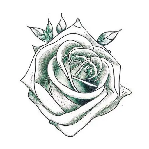 Red Rose With Green Leaves