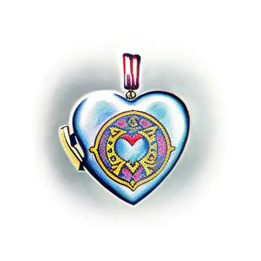 A Traditional-style Tattoo Of A Heart-shaped Locket With The Initials Of Your Kids Engraved On It