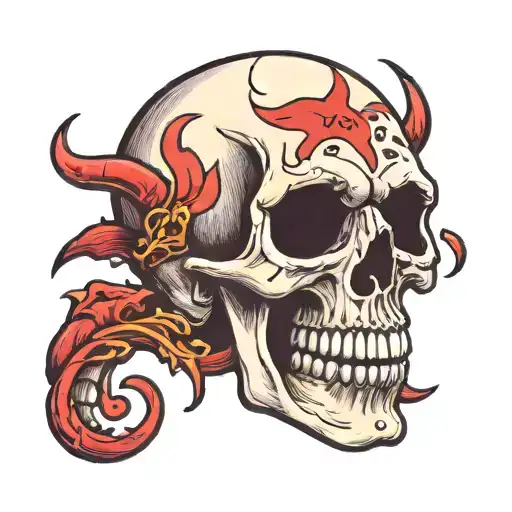 Skull With Small Devil Peeking Out Behind It