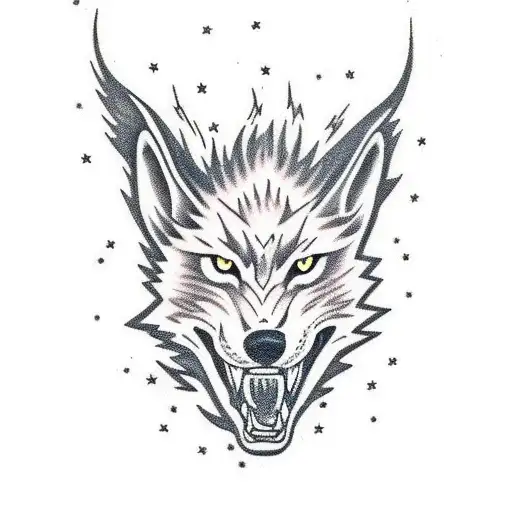 Lightning Wolf Surrounded By Fire