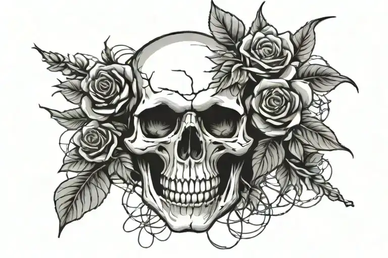 Skull Roses And Barbed Wire Wrapped
