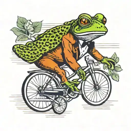 A Frog Riding A Pennyfarhing Bicycle Whlist Wearing A Full Tuxedo