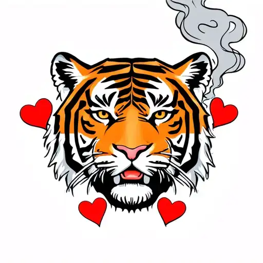 Tiger Head With Smoke And Hearts