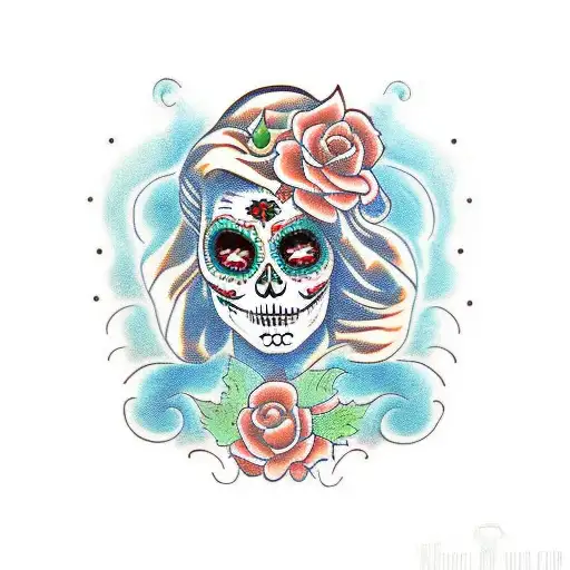 Day Of The Dead Girl On Fire And Chinese Background In Color