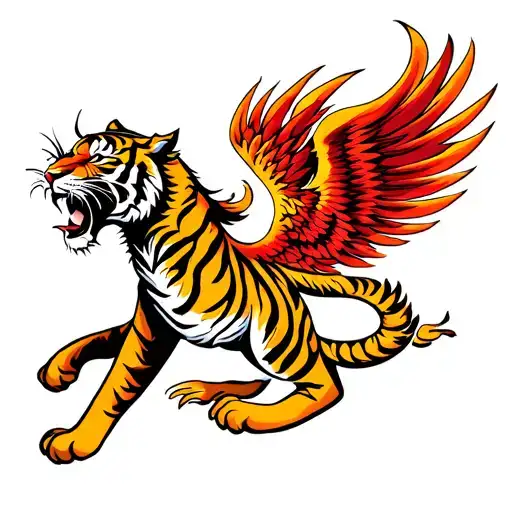 Phoenix Rising From Ashes Behind Aggressive Tiger Prowling Forward