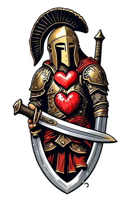 Spartan Soldier With Heart And Sword Wrapped