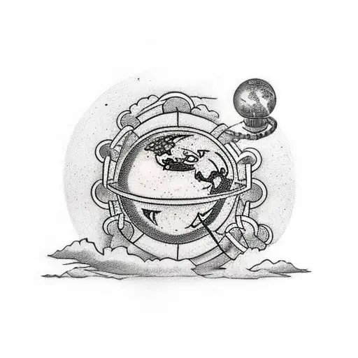 Globe In Flames And Underneath A Chain Breaking And Between The Broken Chain Writing Htp