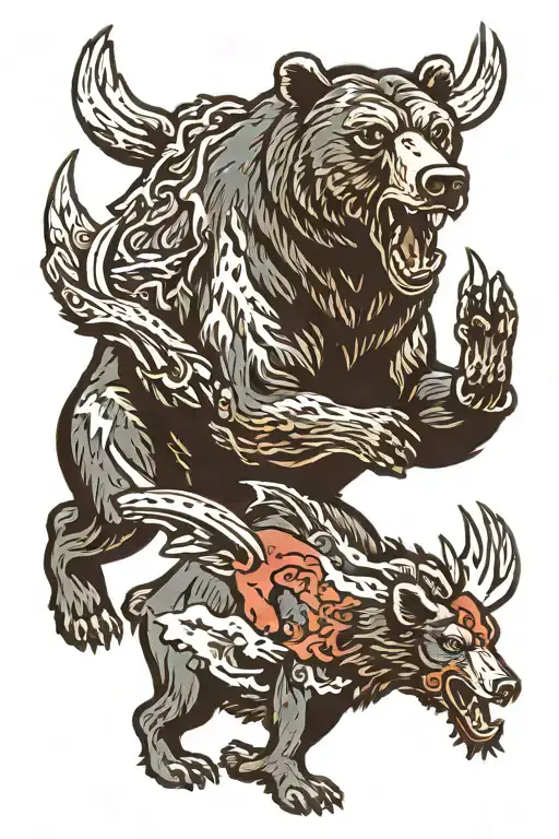 Bear Attacking Moose