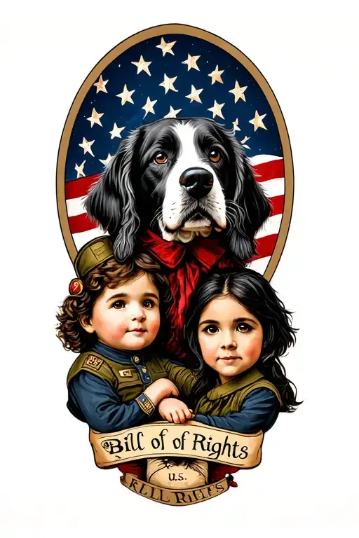 Us Bill Of Rights And Us Army And Two Children And English Setter