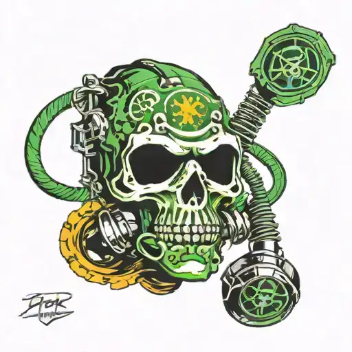 Skull With Biohazard Symbol On A Gas Mask In Black And Green