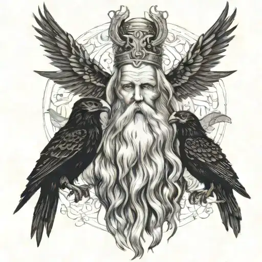 Odin With Huginn And Muninn