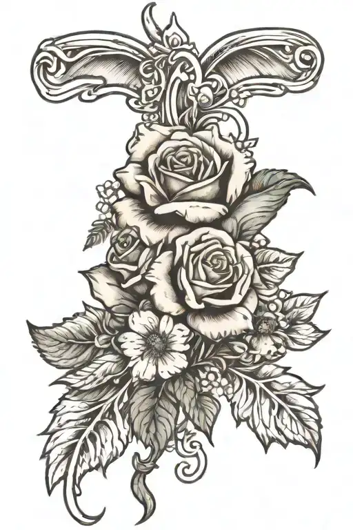 A Memorial Tattoo With A Beautiful Rose Intertwined With A Delicate Daffodil And Daisy Bouquet