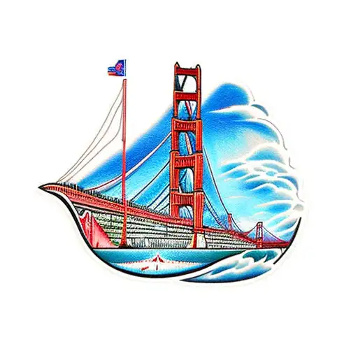 Clipper Ship With Golden Gate Bridge Background