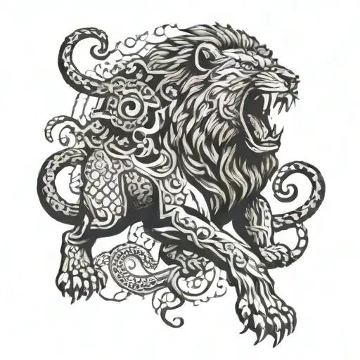 Imagine A Powerful Lion Roaring In The Center Of Abdomen With Battle Between Grizzly Bear And Python