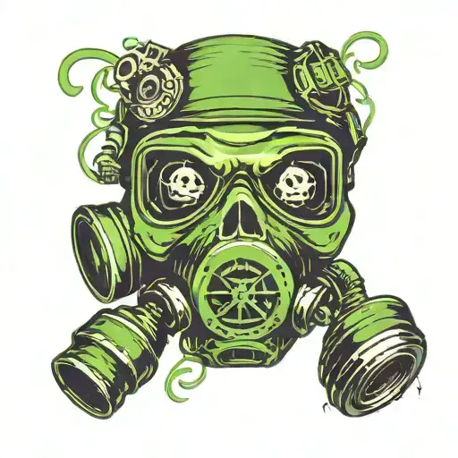 Skull With Biohazard Symbol On A Gas Mask In Green With Toxic Gas Around The Skull