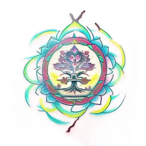 Buddhist Tree Of Life And Lotus Flower