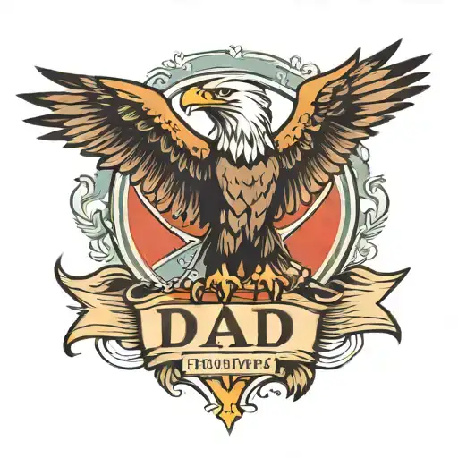 A Traditional Tattoo Of A Majestic Eagle Carrying A Banner With 'Dad' Written On It