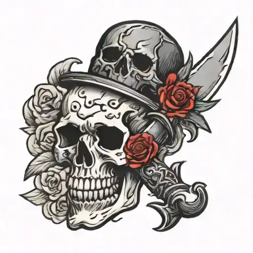 Black And Grey Knife And Skull