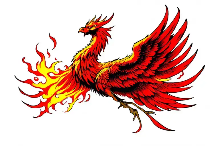Red Fiery Phoenix Wings Spread Wide