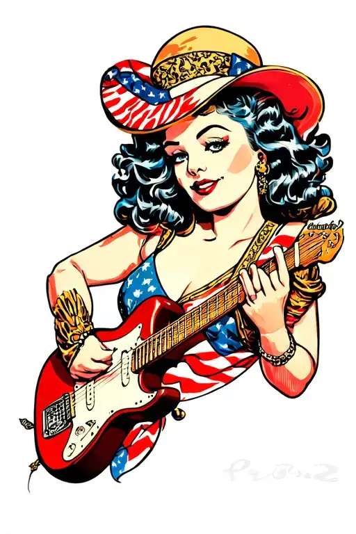 Pinup Holding Guitar