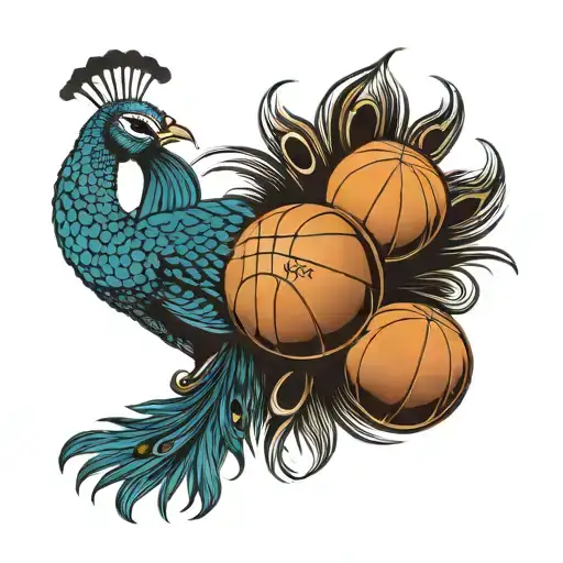 A Peacock With A Basketball And Baseball In Its Feathers