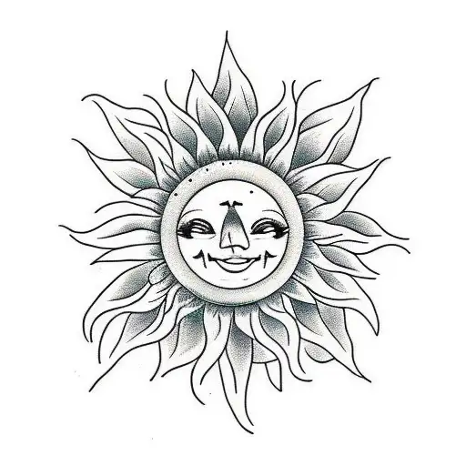 Sunflower With Moon And Sun