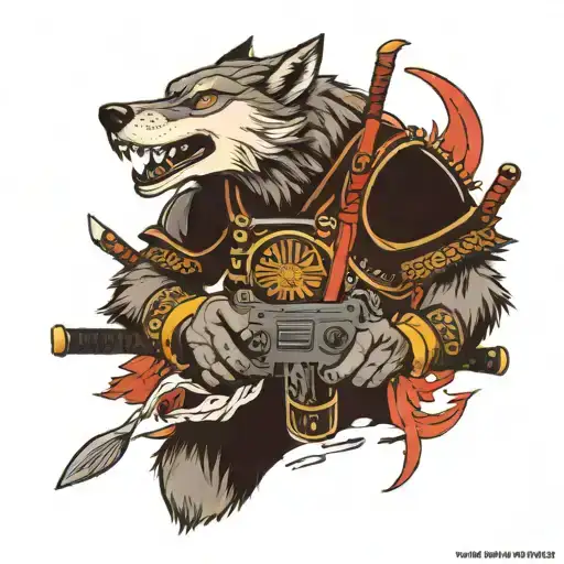 A Wolf In Traditional Japanese Armor Wielding A Gaming Controller As A Weapon